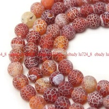 Natural Red Matte Dream Fire Veins Agate 6/8/10mm Gemstone Round Loose Beads 15"