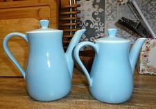 WAKU feuerfeste Keramik 2 alte himmelblaue Kännchen 0,5L und 0,25L  50er Jahre 