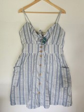 NWT Roxy Under The Cali Sun Stripe Strappy Mini Button Up Summer Dress XL $60