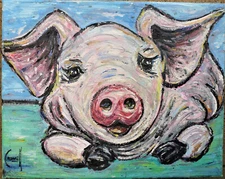 STINKY THE PIG farm animal pet hog painting 8x10 canvas original signed Crowell