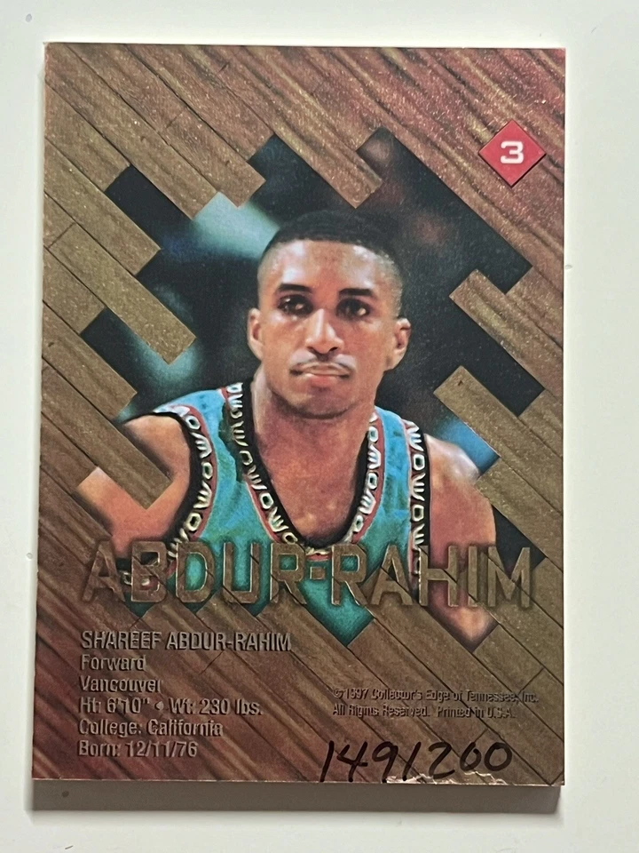 Collectors Edge Shareef Abdur Rahim #3 1997 juego auténtico usado bola dorada/200 Foto 2 de 2