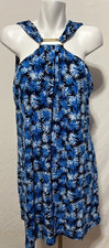 NEW Michael Kors XL Blue Black Floral Summer Dress Golden Logo Shield NWT