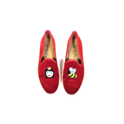 Del Toro Red Velvet Loafers DEL TORO Size 8.5 Red Velvet Grosgrain Trim Slip On Loafers  main image 4