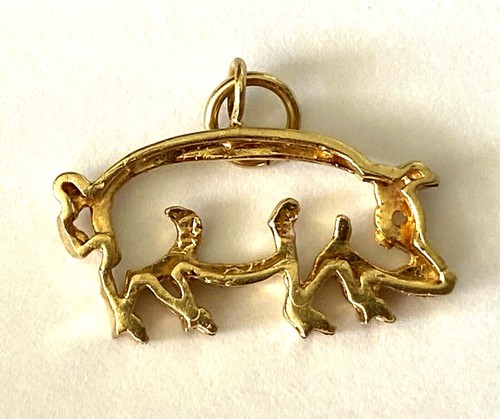 Diamond Cut 14K Solid Yellow Gold Carved Pig Piglet Charm Pendant - Picture 5 of 12