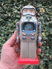 Rare 1960's Japan Alps Mechanical Television Spaceman NASA Wind Up Toy Works 