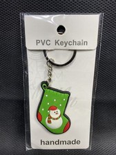 Snowman Stocking PVC Keychain Handmade Christmas Frosty Cute Key Tag Holiday