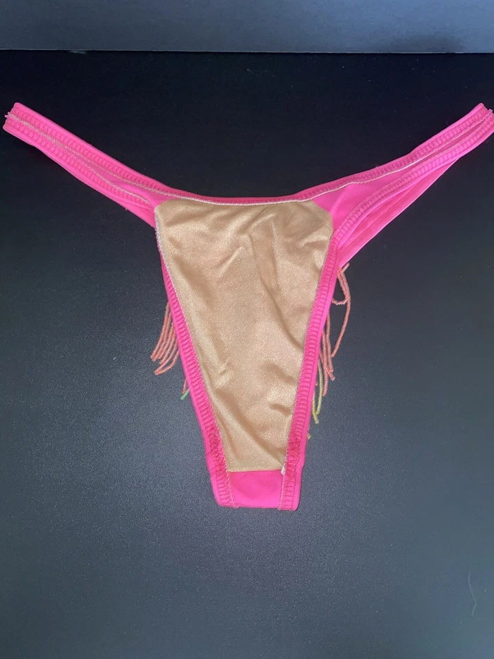 Raro De Colección Y2K Ritchie Traje De Baño Neón Wetlook Rosa Tanga Con Cuentas Bikini 9/10 Foto 4 de 4