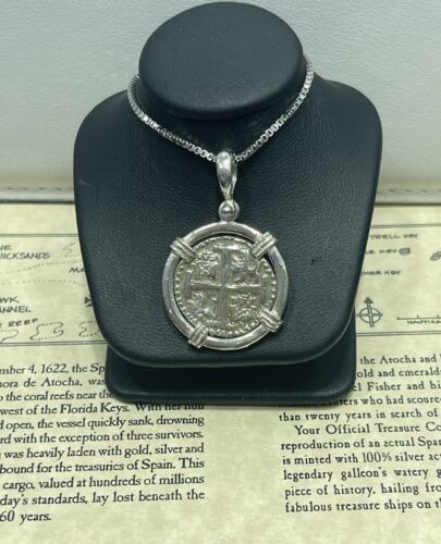 ATOCHA Solid  Silver Coin Pendant Made From Atocha Silver Bars With Silver Chain - Afbeelding 1 van 3