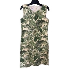 WOMENS SIZE 8 GREEN LEAF PALM TALBOTS SUMMER COTTON TANK DRESS LINED SLEEVELESS