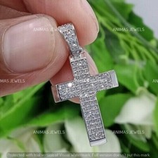Real 925 Sterling Silver 2 Ct Round Cut Moissanite Religious Cross Men's Pendant