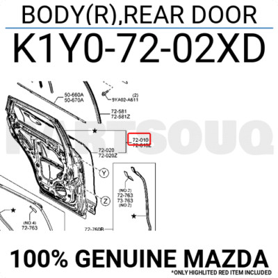 K1Y07202XD Genuine Mazda BODY(R),REAR DOOR K1Y0-72-02XD | eBay
