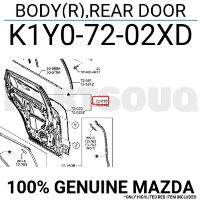 K1Y07202XD Genuine Mazda BODY(R),REAR DOOR K1Y0-72-02XD | eBay