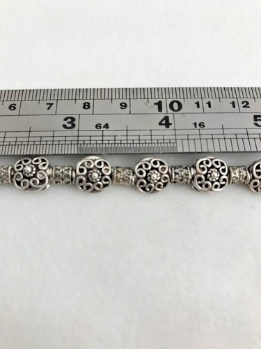 Sterling Silver .925 7 1/2" Fancy Ornate Oxidize Beaded Bracelet - Picture 4 of 11