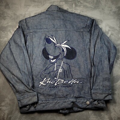 Kno Betta Savvy Denim Mens XL Dark Blue Cotton Denim Jacket Mickey Mouse Grill