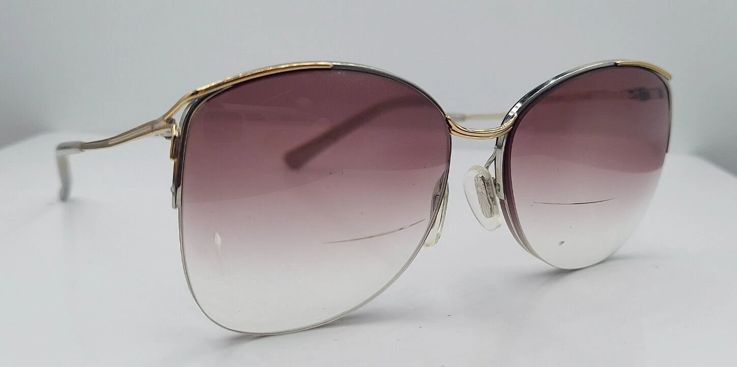 Vintage Evan Picone Spring Gold Silver Oval Half-Rim Sunglasses USA FRAMES ONLY