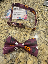 Halloween print dog collar and matching bow tie adjustable OSFM - NEW