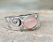 Handmade Rose Quartz Ring 925 Sterling Silver Filigree Band Ring For Her