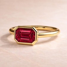 1 KT Creato IN Laboratorio Rubino Fidanzamento Anello 14k Oro Giallo Solitario