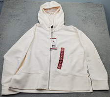 DKNY Tech Ottoman Ribbed Hoodie Women XL Tan Stretch Long Sleeve Zip-Up DPMJ9667