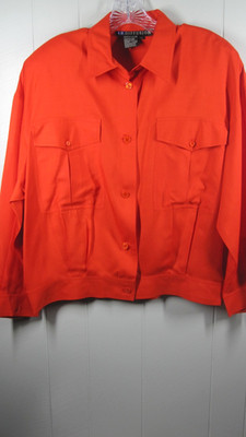 IB Diffusion Jacket Women's 14 90's Orange Silk Button up Pleated Pockets VTG