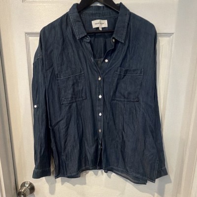 Dear John Denim Button-Up Collared Long Sleeve Blue Blouse Women's S
