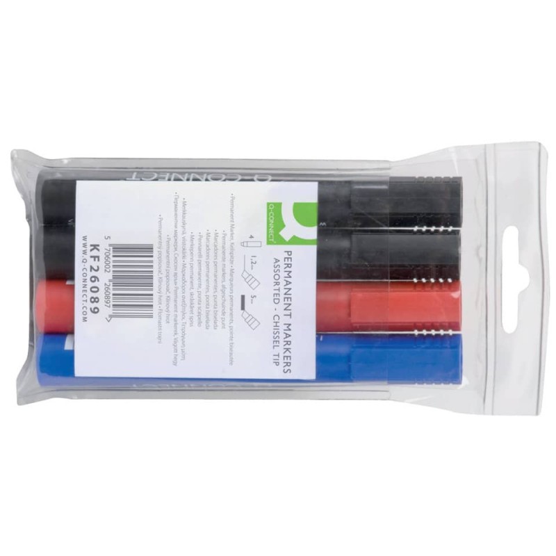 Marcatore permanente Q-Connect punta a scalpello 1,5-5 mm assortiti conf. da 4 -
