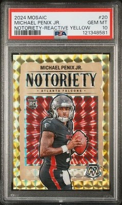 Michael Penix Jr 2024 Panini Mosaic Notoriety Reactive /89 PSA 10 Jersey Match