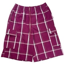 Shaka Wear Mens Plaid Drawstring Elastic Cargo Shorts Red S