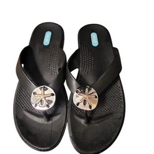 Oka-B Womens Black Starfish Sand Dollar Flip Flop Sandals Size ML Made in USA