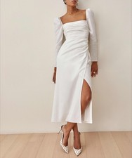 Women Reformation Square Neck Long Sleeve A-line Midi Dress