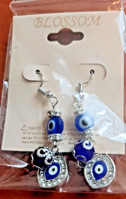 Fashion Earrings Evil Eye blue Drop dangle Catseye Bead Protection  1 Healing