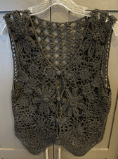 Vintage 90s Crochet Vest Black Floral Size S or M