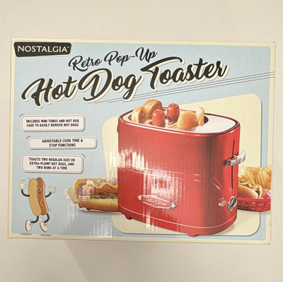 Nostalgia Retro Pop-Up Hot Dog Toaster Red 2 Dog 2 Bun Cooker New Open Box