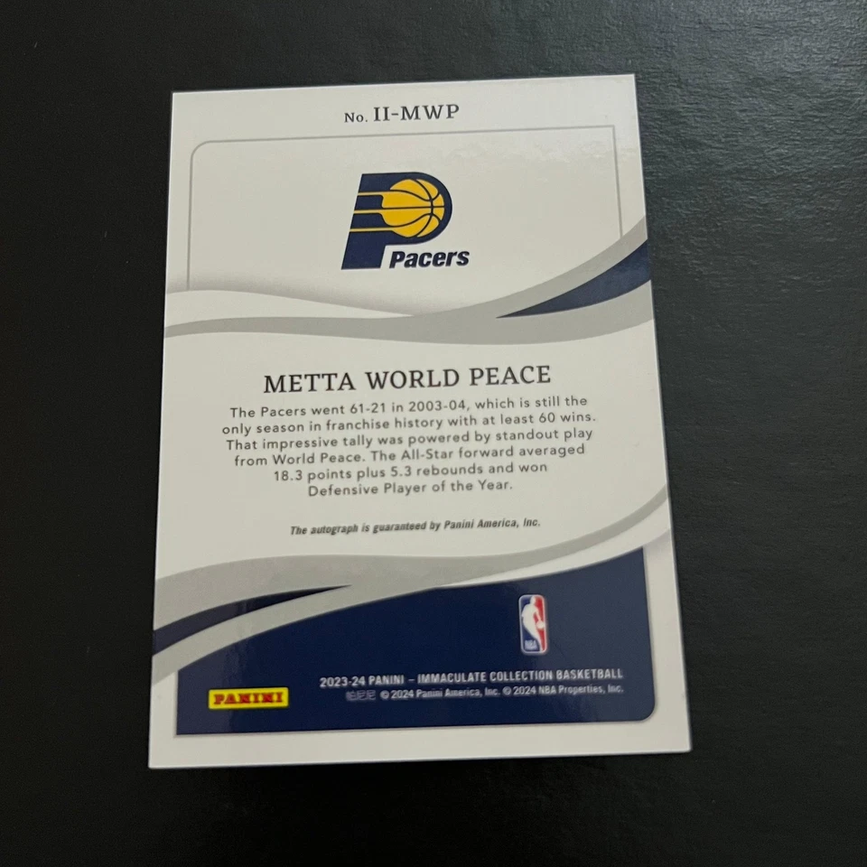 2023-24 Panini Immaculate Ink Red Auto Metta World Peace Ron Artest /25 Pacers - Image 2 of 2