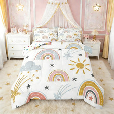 Girls Rainbow Bedding Set, Sun and Stars Comforter Set Twin for Kids Boys Childr