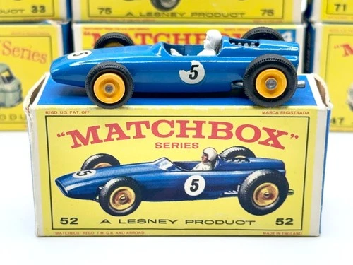 Vintage 1960s Lesney Matchbox #52 BLUE B.R.M. RACING CAR w/Original Box Nice!