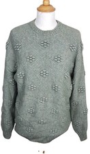 M S Green Textured Knit Jumper Size M Crew Neck Long Sleeve