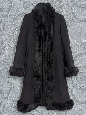 Schöner Vintage Nuage Y2K 90s Suedette Afghan Almost Famous Coat UK12 Goth Emo
