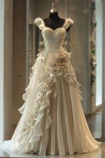 Victorian Wedding Dress Vintage 3D Flower Embroidery Medieval A-line Bridal Gown