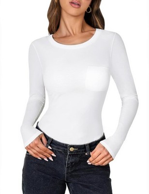 Damen Langarm T-Shirt Rundhals Oberteile Unterwäsche Thermo Ripp
