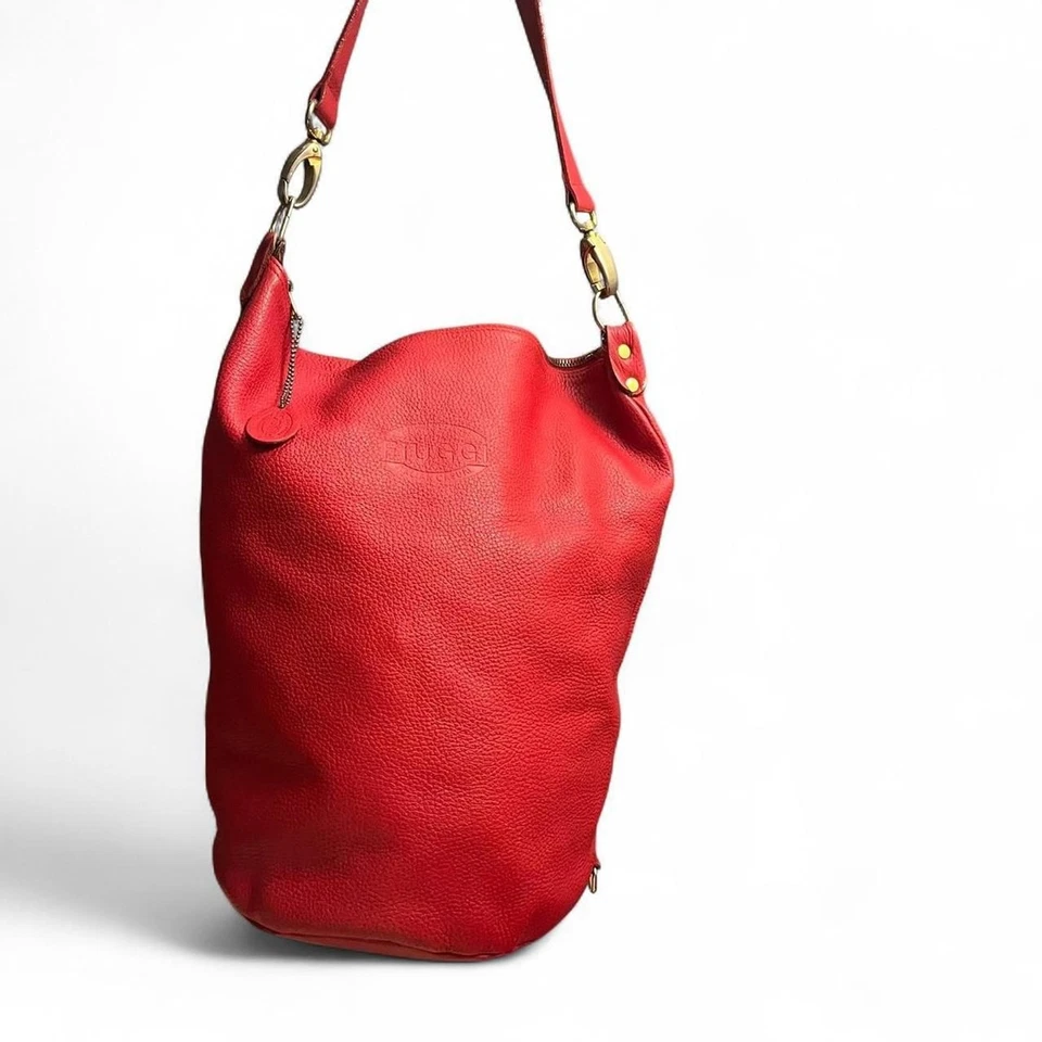 Bolso de hombro/bolso cubo vintage FIUGGI de cuero granulado rojo Foto 2 de 4