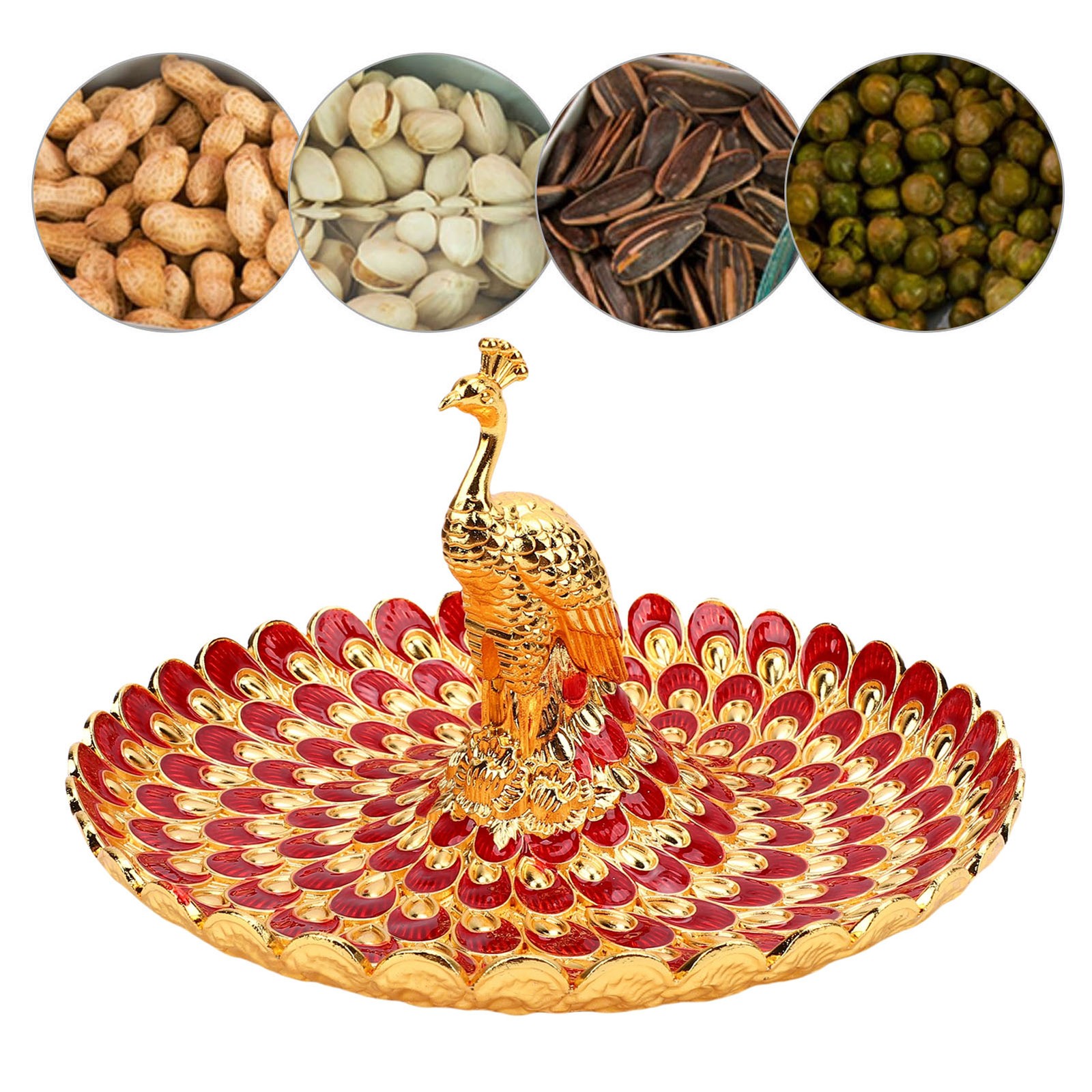 Round Serving Tray Peacock Shape Metal Plate For Snacks Fruits Desserts Stora