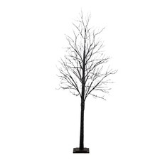 7' Pre-Lit Halloween Black Twig Artificial Tree with Orange Purple LED Lights