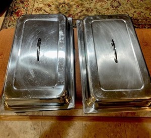 Two Professional Stainless Steel Pans & Matching Covers Excellent Condition