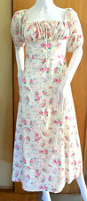 WOMEN'S IVORY PINK DITSY FLORAL SHORT PUFF SLEEVE SIDE SLIT LONG MAXI DRESS - M