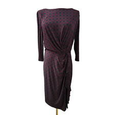 Ralph Lauren Dress Side Ruched Pencil Slimming Stretch Black Red Boat Neck 10