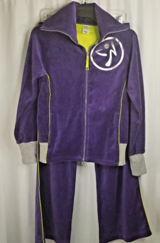 Y2K Track Suit ZUMBA Purple Velour Look Lime Green