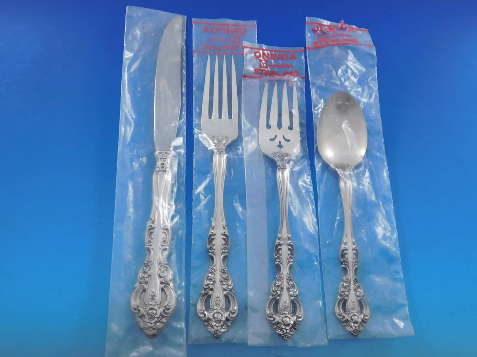 Conjunto de Talheres de Prata Esterlina Michelangelo by Oneida para 8 Serviço 40 Peças Não Usado - Imagem 2 de 4