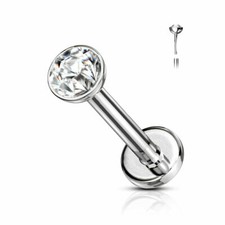 16G 2mm 3mm CZ THREADLESS PUSH IN STEEL LABRET EAR TRAGUS RING Flat back stud