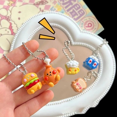 Cute Drumsticks Burger Garlic Pendant Resin Ins Keychain Student Couple Key ring